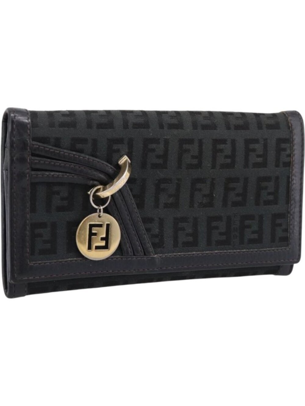FENDI Zucchino Canvas Long Wallet Black Gold